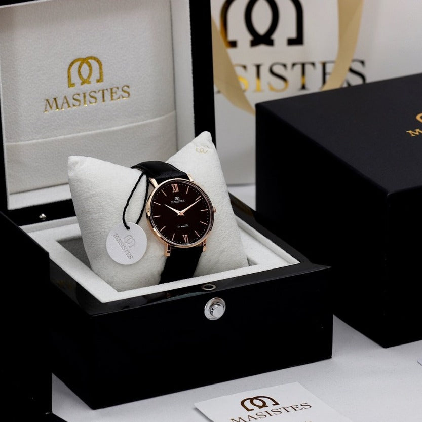 En Maille | 36MM | STEEL IN ROSE GOLD-LEATHER-Men - MASISTES