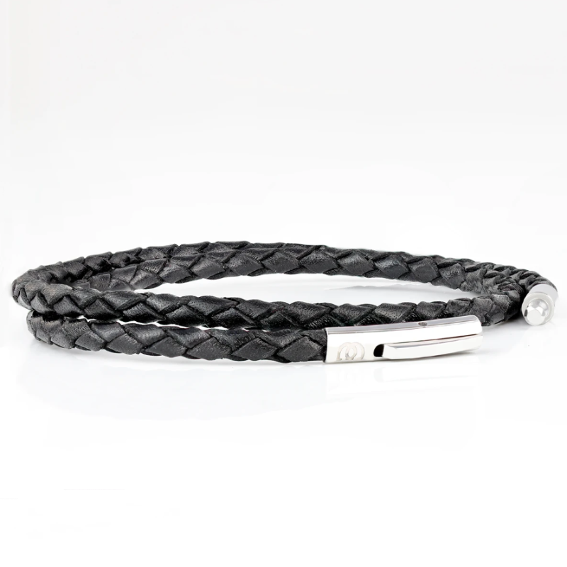 SUIVRE | LEATHER BRACELET | BLACK -STEEL - MASISTES