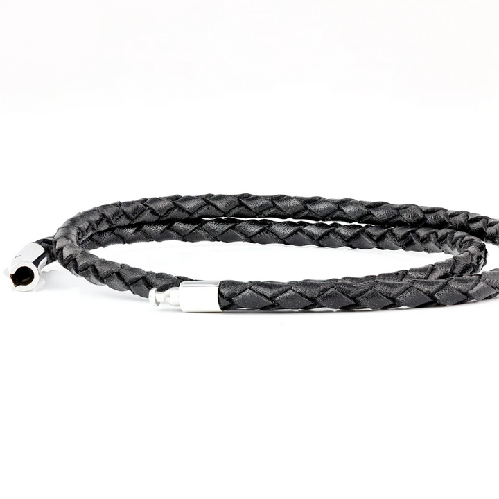 SUIVRE | LEATHER BRACELET | BLACK -STEEL - MASISTES