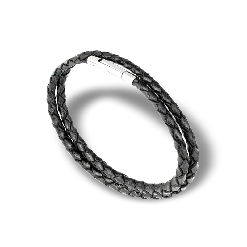 SUIVRE | LEATHER BRACELET | BLACK -STEEL - MASISTES