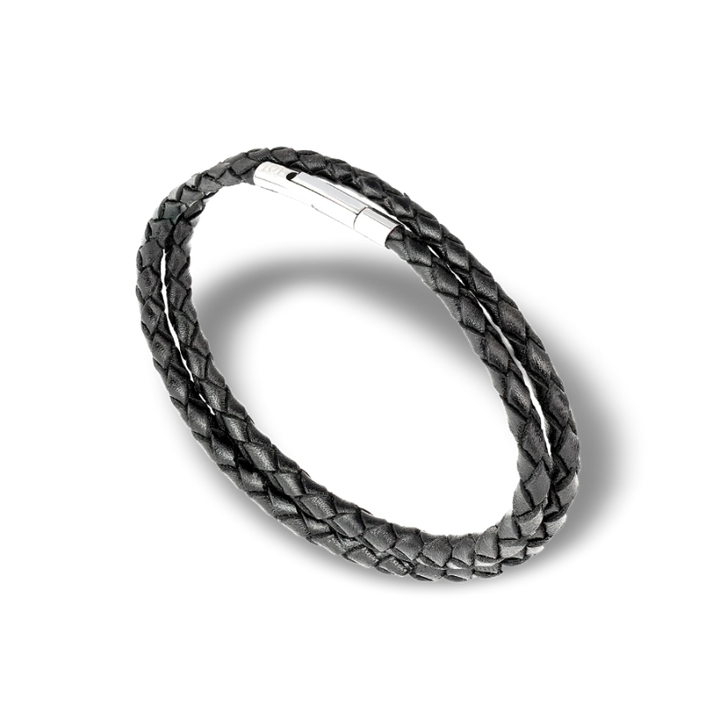 SUIVRE | LEATHER BRACELET | BLACK -STEEL - MASISTES