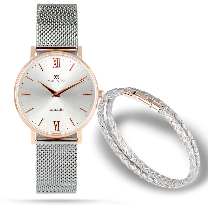 En Maille | 36MM | STEEL IN ROSE GOLD-LEATHER - MASISTES