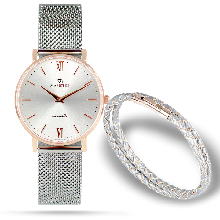 En Maille | 36MM | STEEL IN ROSE GOLD-LEATHER - MASISTES