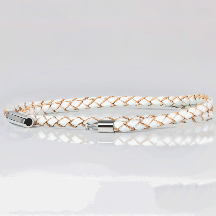 SUIVRE | LEATHER BRACELET | WHITE-STEEL - MASISTES