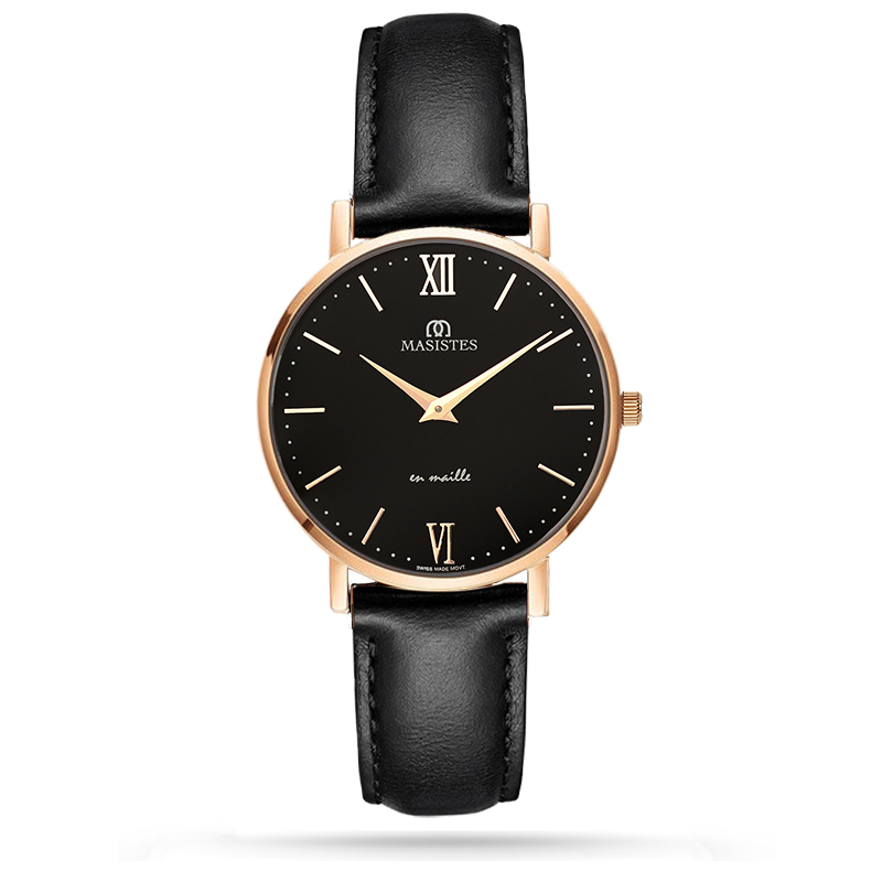 En Maille | 36MM | STEEL IN ROSE GOLD-LEATHER-Men - MASISTES